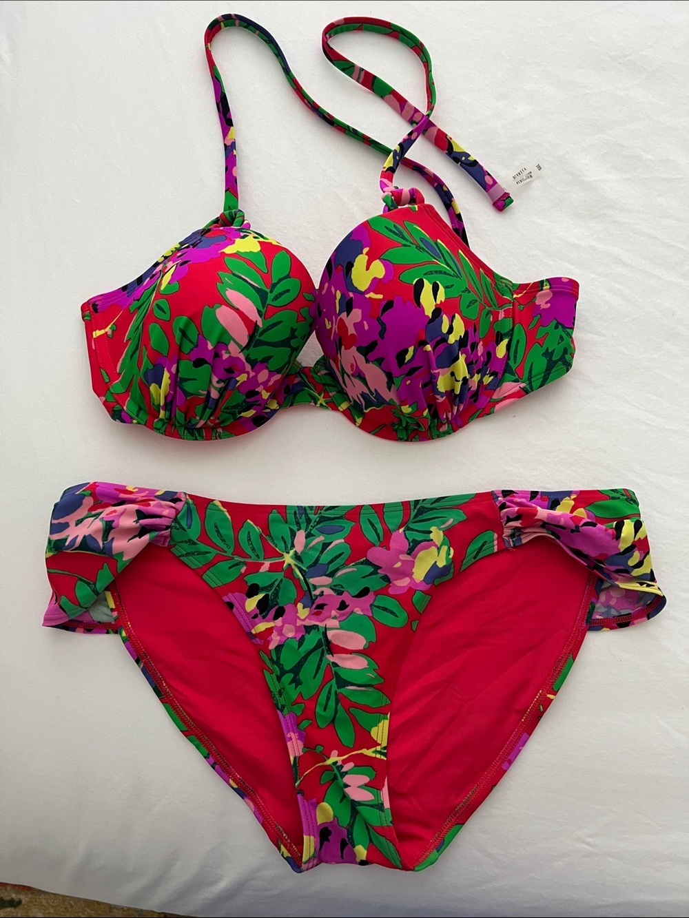 aerie Red Multi Floral Underwire Bikini Top and bottom